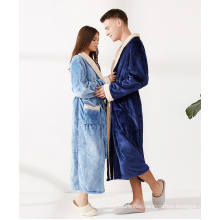 Unisex micro flannel shawl collar long robes for women and mens nightwear